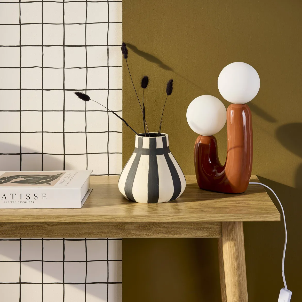 Lampada da tavolo organica ceramica e vetro, 31cm