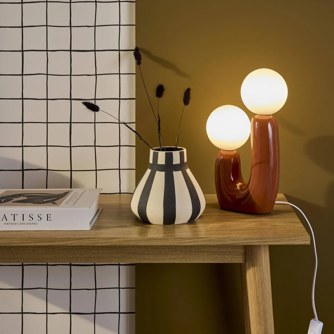 Lampada da tavolo organica ceramica e vetro, 31cm