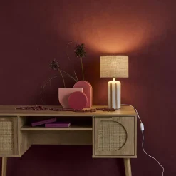 Lampada da tavolo in ceramica per interni con effetto rattan, 44cm