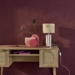 Lampada da tavolo in ceramica per interni con effetto rattan, 44cm