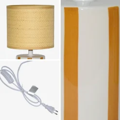 Lampada da tavolo interno ceramica paralume effetto rattan, 28cm