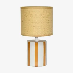 Lampada da tavolo interno ceramica paralume effetto rattan, 28cm