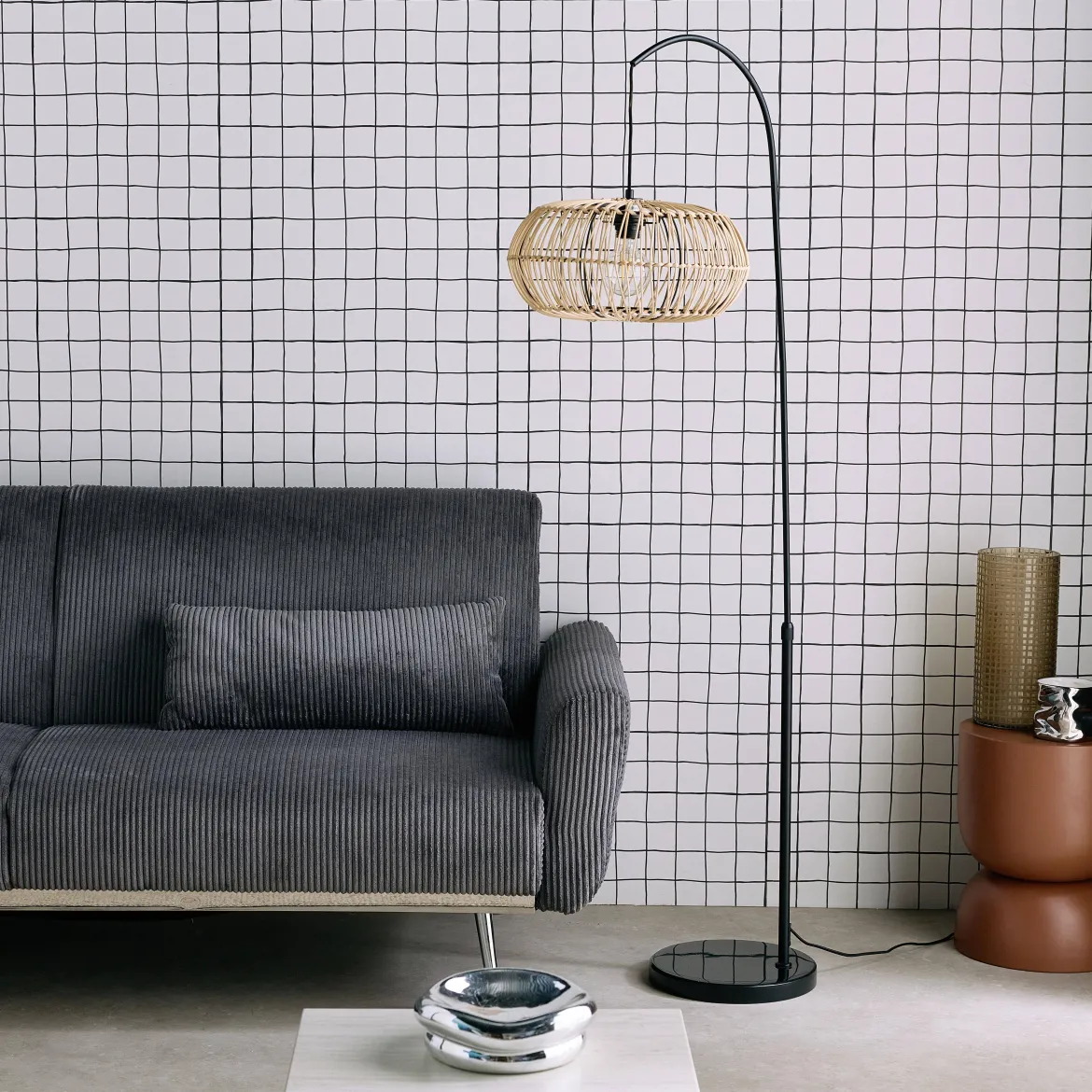 Lampadario interno rattan naturale H 170cm