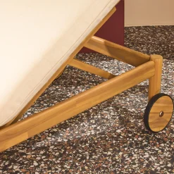 Lettino prendisole in legno di acacia multiposizione con ruote