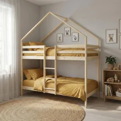 Letto a castello per bambini a forma di capanna 190cm in pino naturale
