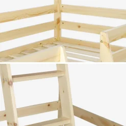 Letto a soppalco per bambini cabina 190cm in pino naturale