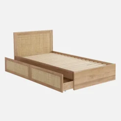 Letto bohemien con rete a doghe e testiera 90cm + 2 cassetti