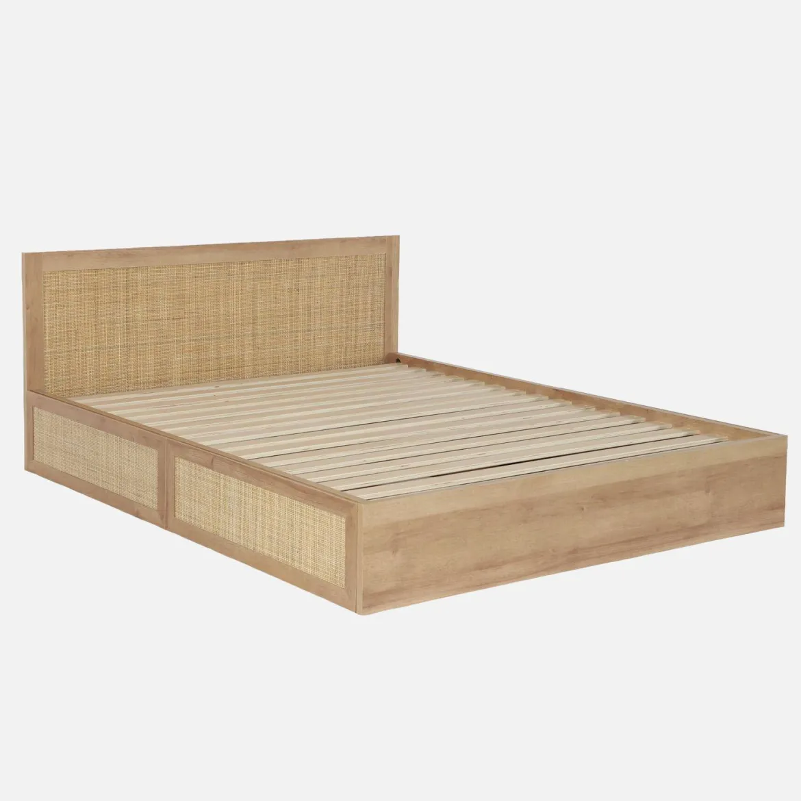 Letto bohemien con rete a doghe e testiera 160x200cm + 4 cassetti
