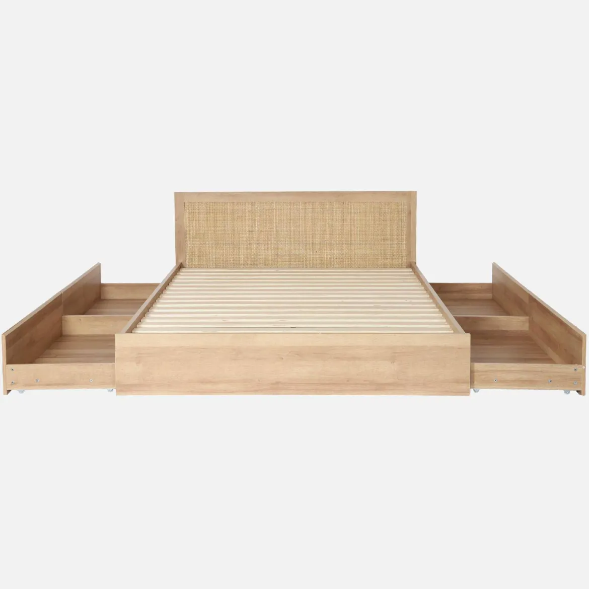 Letto bohemien con rete a doghe e testiera 160x200cm + 4 cassetti