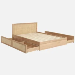 Letto bohemien con rete a doghe e testiera 140x190cm + 4 cassetti