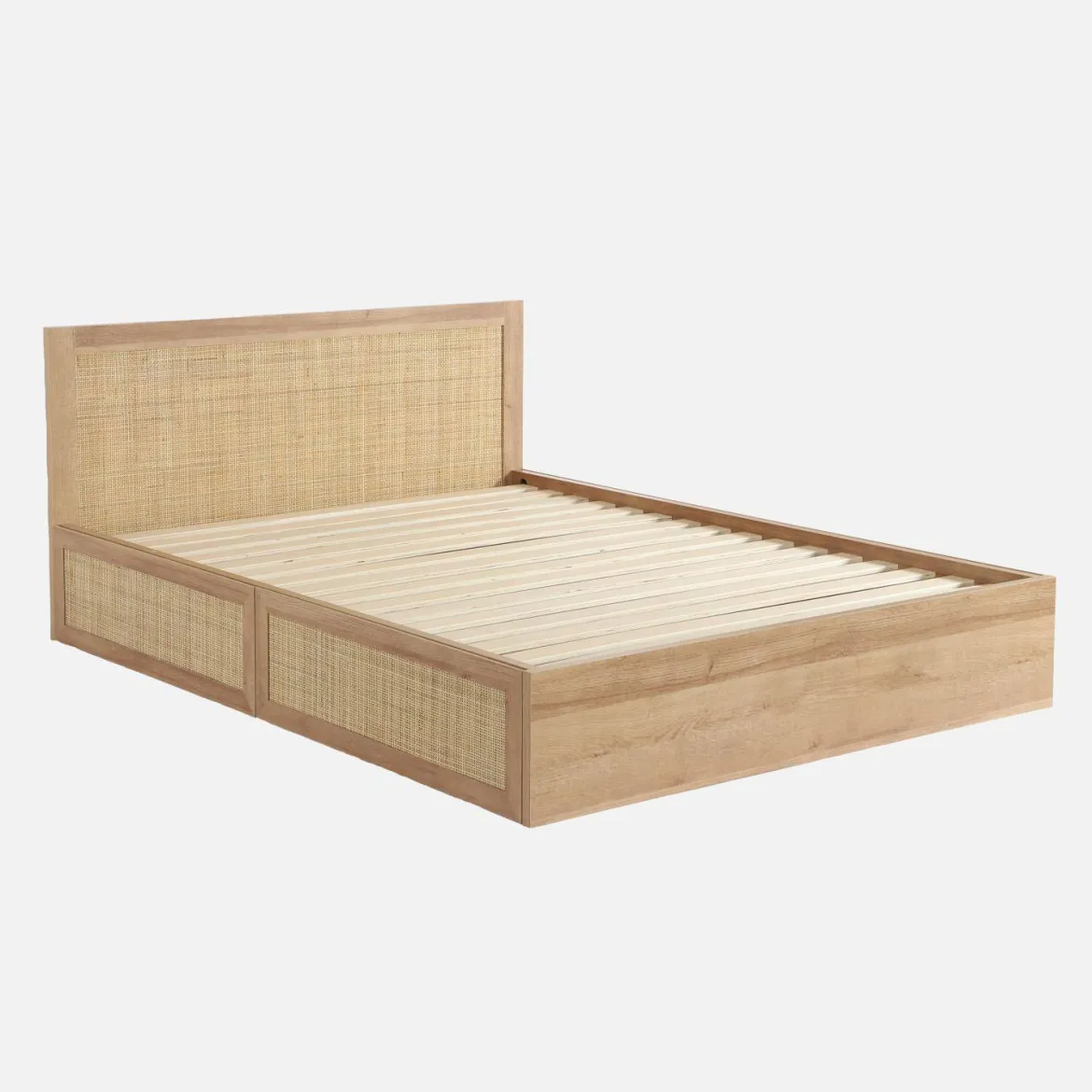 Letto bohemien con rete a doghe e testiera 140x190cm + 4 cassetti