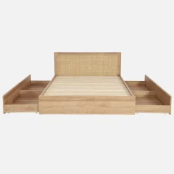 Letto bohemien con rete a doghe e testiera 140x190cm + 4 cassetti