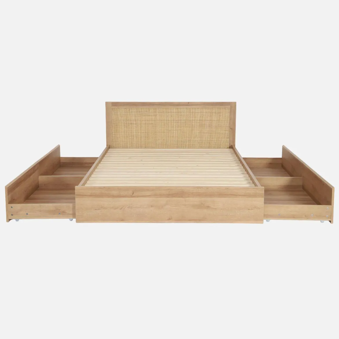 Letto bohemien con rete a doghe e testiera 140x190cm + 4 cassetti