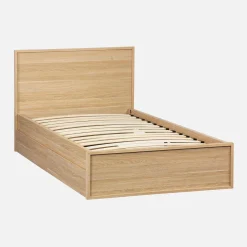 Letto con rete a doghe e testiera 90cm + 2 cassetti decorazione legno