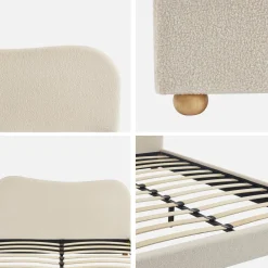 Letto con rete a doghe e testiera, bianco con finitura bouclé