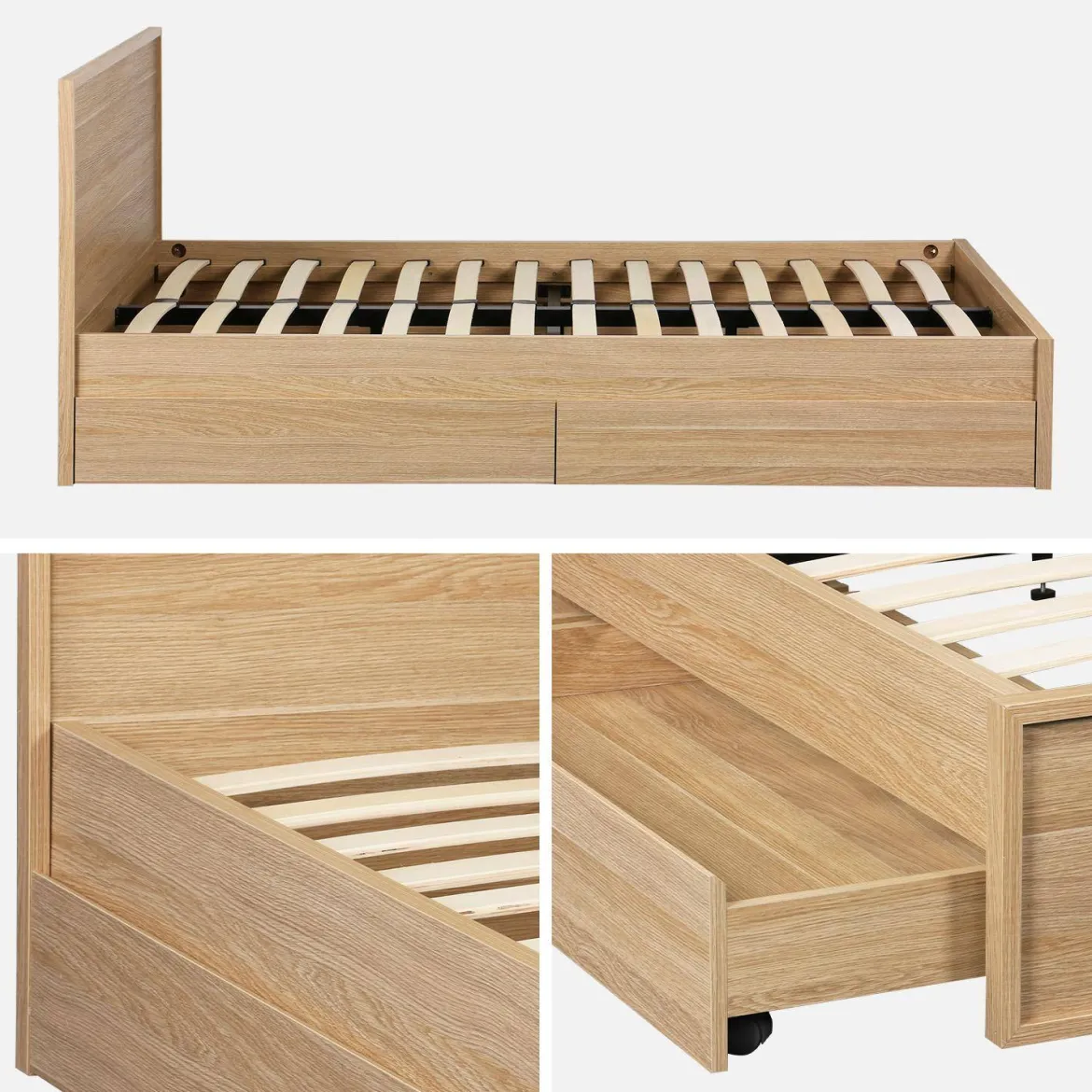Letto con rete a doghe e testiera 140x190cm + 4 cassetti