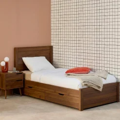 Letto con rete a doghe e testiera 90x190cm + 4 cassetti