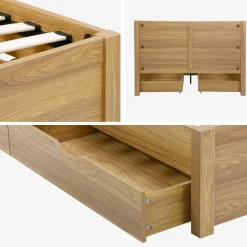 Letto con rete a doghe e testiera 140x190cm + 4 cassetti