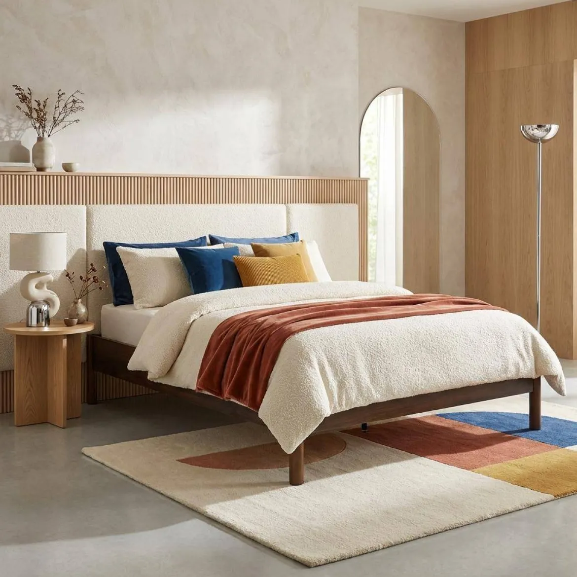Letto con rete a doghe 140x190cm decorazione legno