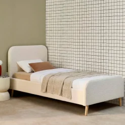 Letto con rete e testiera imbottita bouclé, 90x190cm