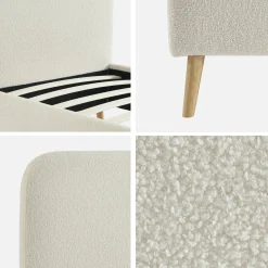 Letto con rete e testiera imbottita bouclé, 90x190cm