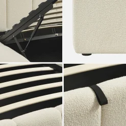 Letto contenitore con rete a doghe e testiera 90x190cm imbottito bouclé