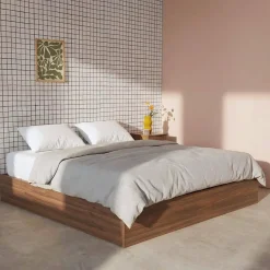 Letto contenitore con rete a doghe 160x200cm decorazione legno
