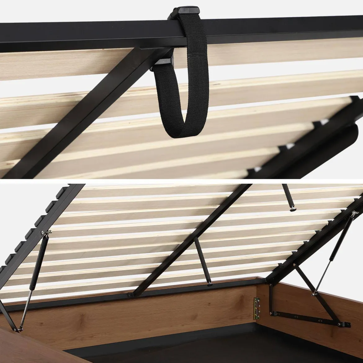 Letto contenitore con rete a doghe 160x200cm decorazione legno