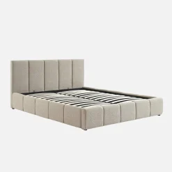 Letto contenitore con rete a doghe e testiera 160x200cm, bouclé
