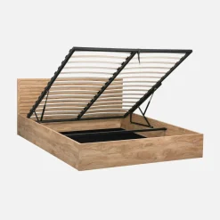Letto contenitore con rete a doghe e testiera 160x200cm decorazione legno