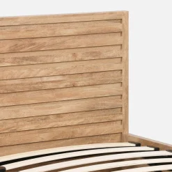 Letto contenitore con rete a doghe e testiera 140x190cm decorazione legno