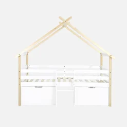 Letto per bambini 90 x 190 cm in legno di pino con rete a doghe inclusa e 2 cassetti