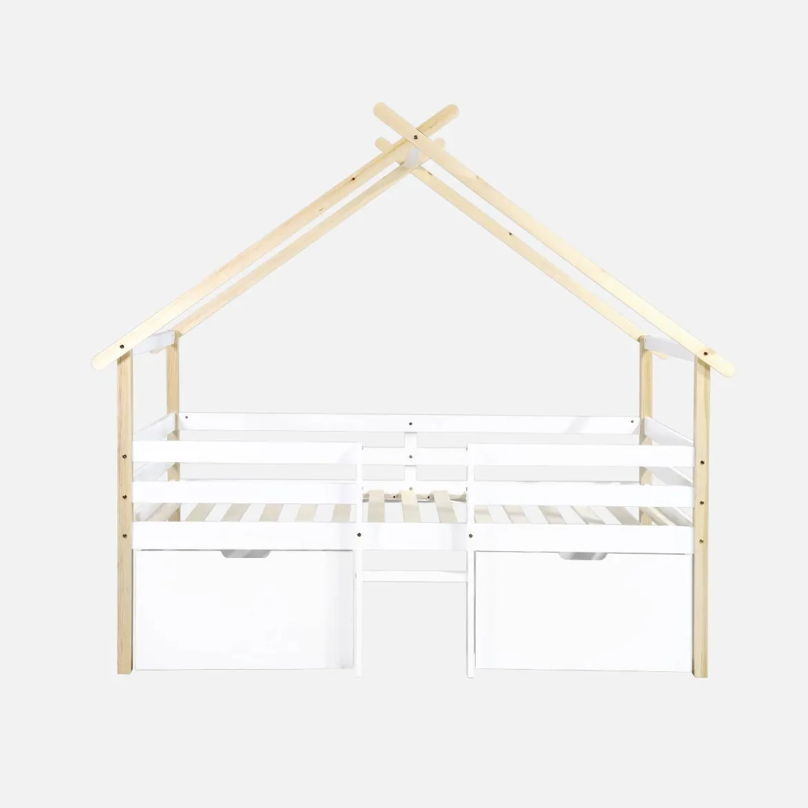 Letto per bambini 90 x 190 cm in legno di pino con rete a doghe inclusa e 2 cassetti