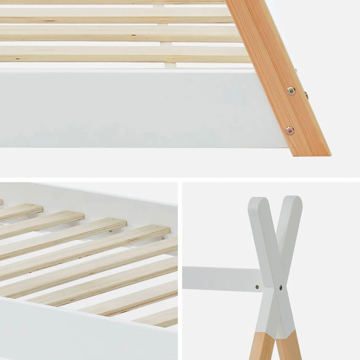 Letto tenda per bambini 190cm pino naturale, base inclusa