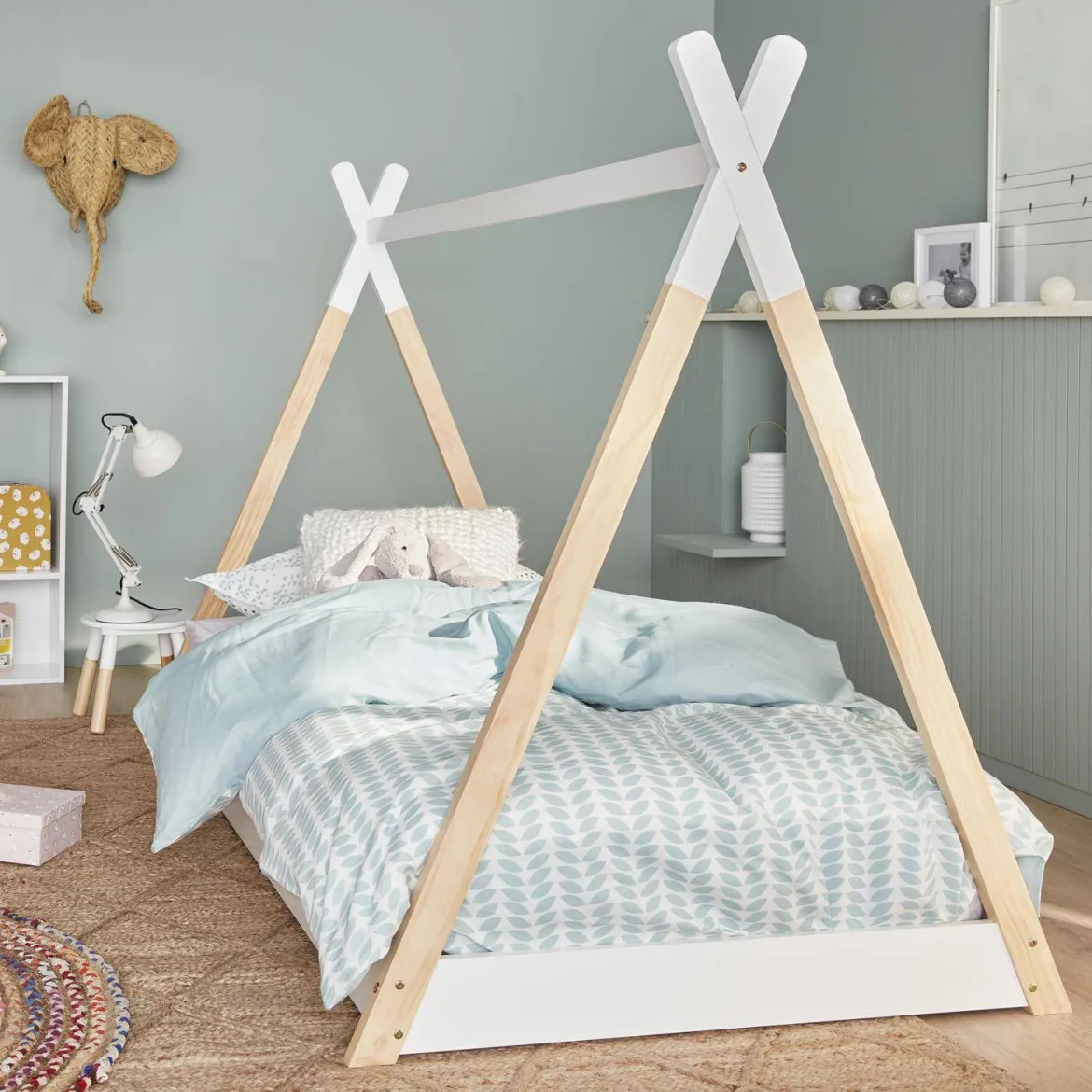 Letto tenda per bambini 190cm pino naturale, base inclusa