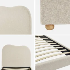 Letto con rete a doghe e testiera, bianco con finitura bouclé