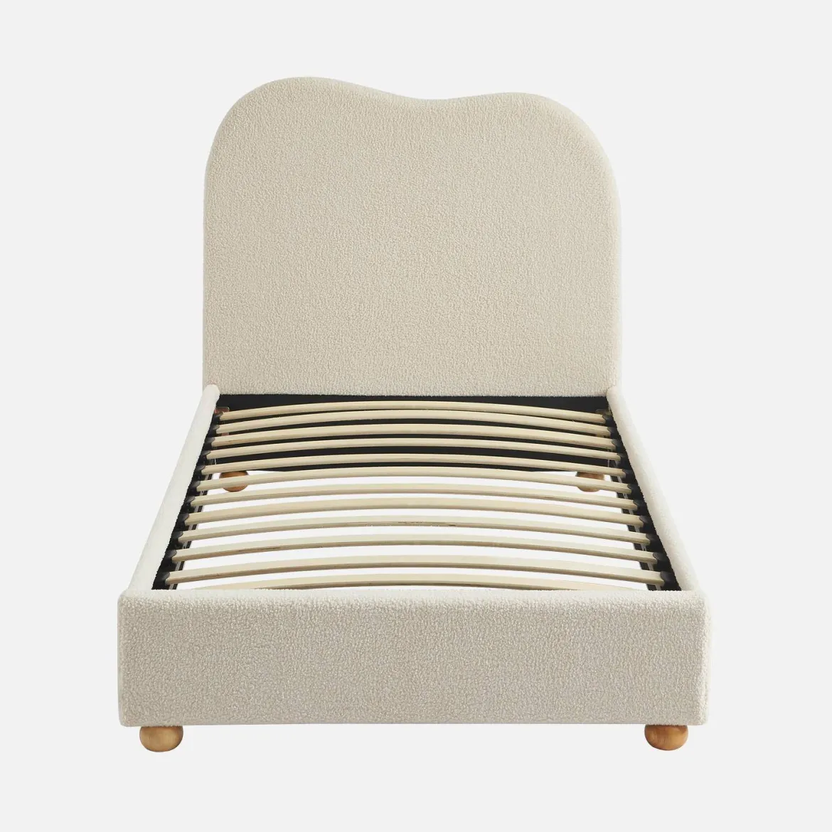 Letto con rete a doghe e testiera, bianco con finitura bouclé