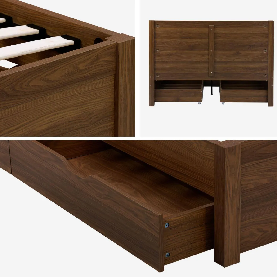 Letto con rete a doghe e testiera 140x190cm + 4 cassetti