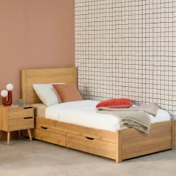 Letto con rete a doghe e testiera 90x190cm + 4 cassetti