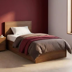 Letto con rete a doghe e testiera 90cm + 2 cassetti decorazione legno