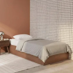 Letto contenitore con rete a doghe 90x190cm decorazione legno