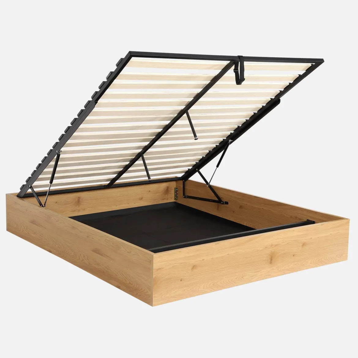 Letto contenitore con rete a doghe 160x200cm decorazione legno