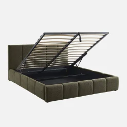 Letto contenitore con rete a doghe e testiera 160x200cm, bouclé