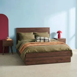 Letto contenitore con rete a doghe e testiera 140x190cm decorazione legno