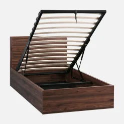 Letto contenitore con rete a doghe e testiera 90x190cm decorazione legno