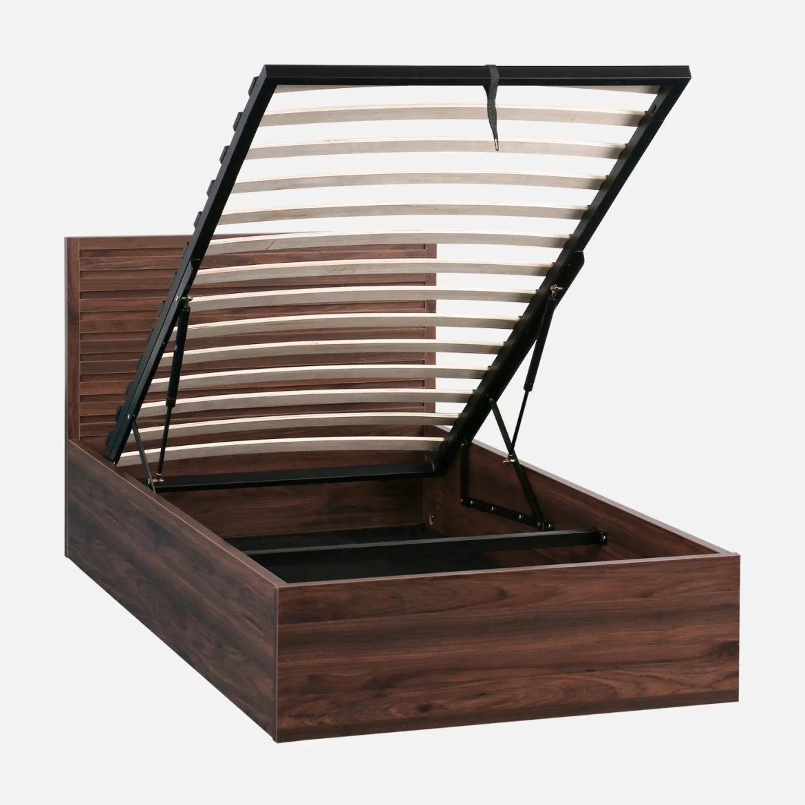 Letto contenitore con rete a doghe e testiera 90x190cm decorazione legno
