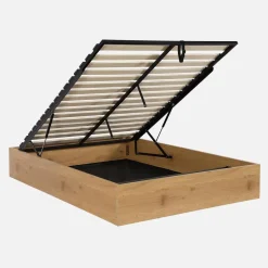 Letto contenitore con rete a doghe 140x190cm decorazione legno