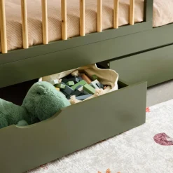 Letto nido per bambini 190cm in pino naturale con rete a doghe e cassetti,