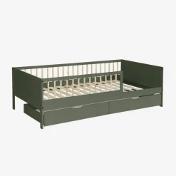 Letto nido per bambini 190cm in pino naturale con rete a doghe e cassetti,