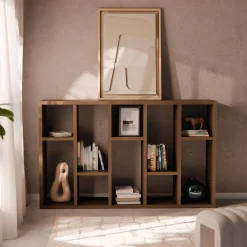 Libreria asimmetrica a 5 livelli con 10 scomparti